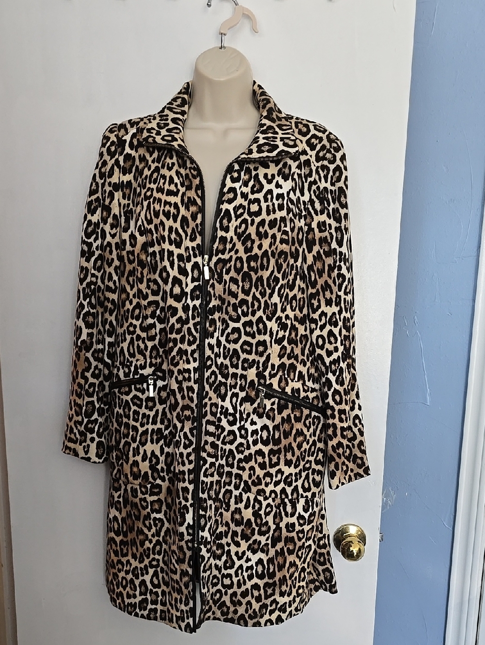 Chico's Leopard Print Zip-Front Trench Coat -Beige & Black Size M Chico's 1 NWOT
